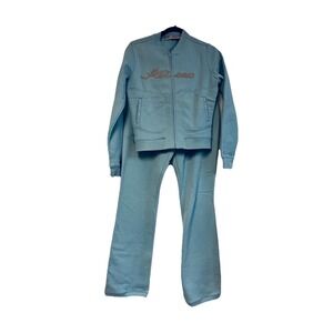 Vintage Y2K Avirex Rhinestone Tracksuit Set Women Jacket Medium Pants Large